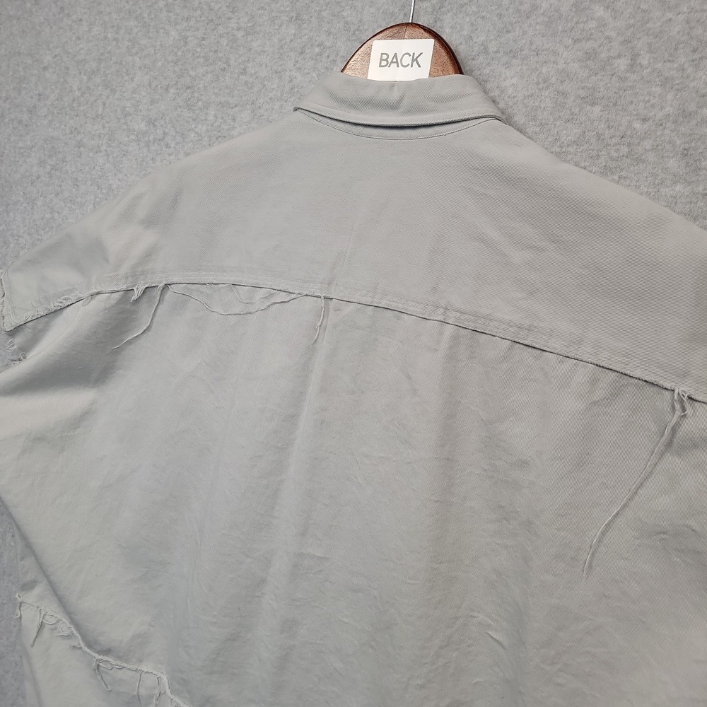 NEW ZARA Man Denim Shirt XL Distressed Overshirt Button Up Short Sleeve Cotton - Picture 7 of 11